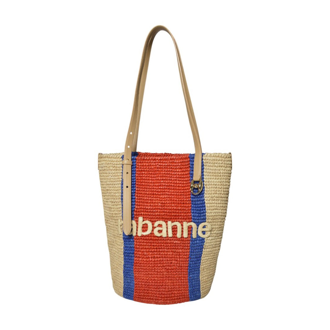Rabanne Logo Natural And Red Raffia Tote Bag