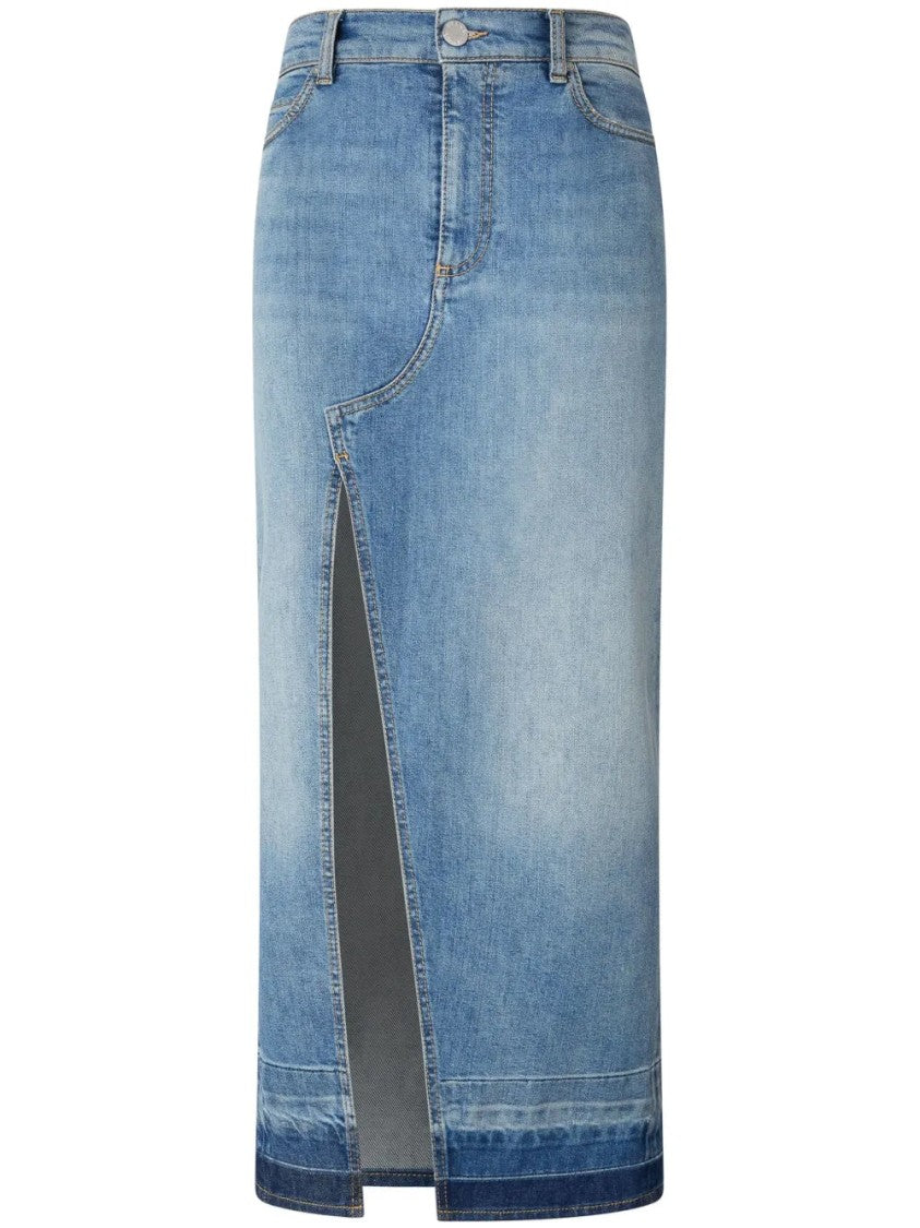 Pinko Light Blue Denim Skirt With High Slit