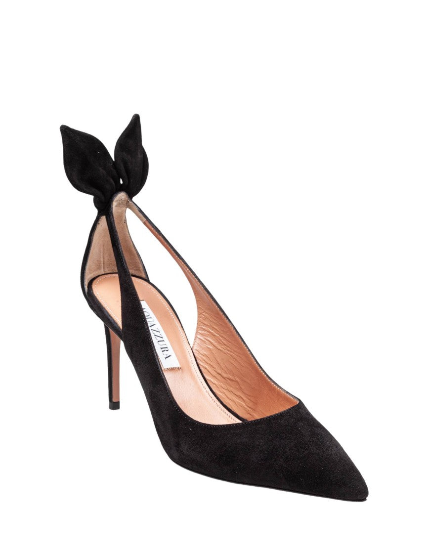 Aquazzura Black Suede Bow Tie 85 Pump
