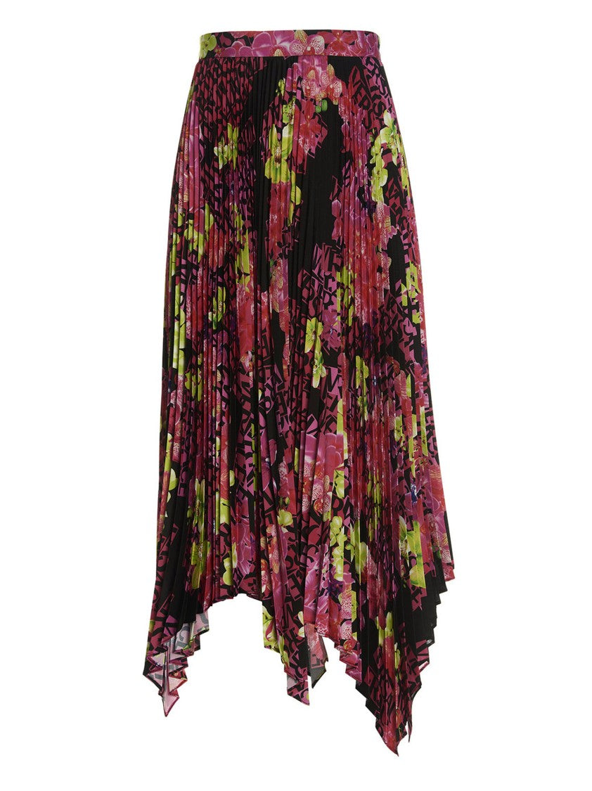 Versace Pleated Skirt With All-Over Orchid Print
