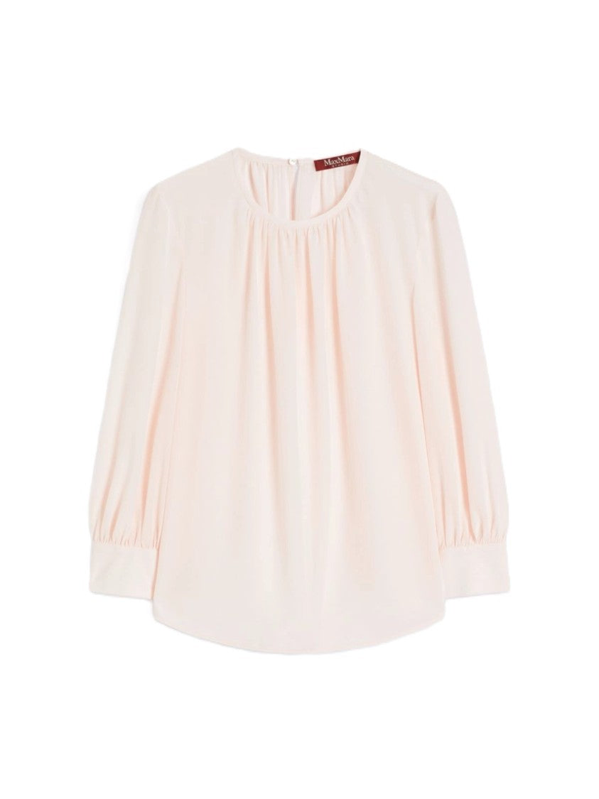 Max Mara Blush-Tone Blouse With Gathered Neckline And Puff Sleeves