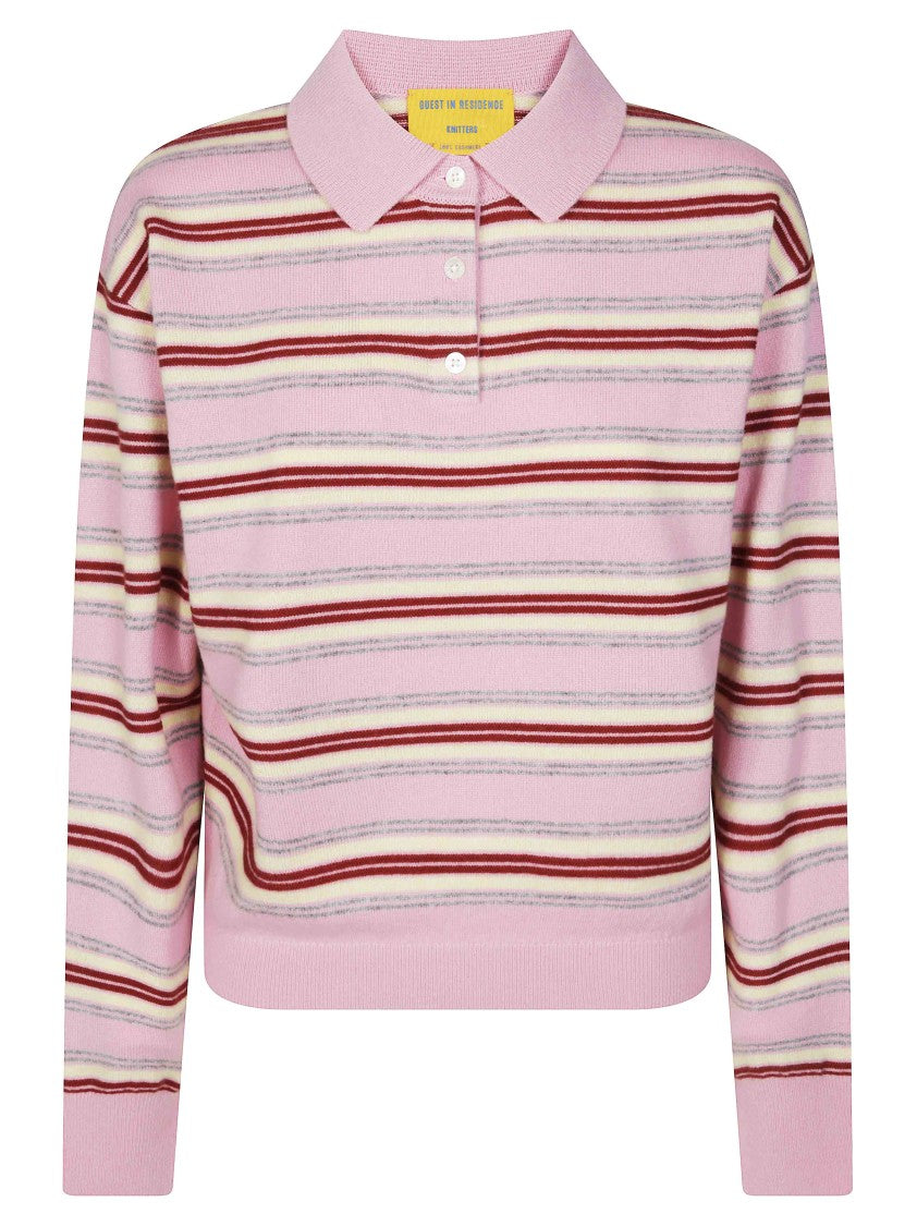 Guest In Residence Collegiate Stripe Cropped Knit Polo Shirt