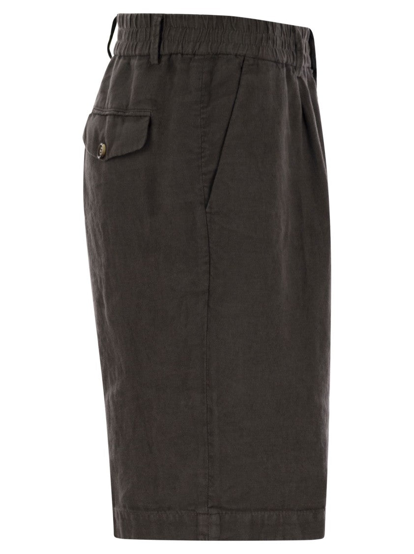 Brunello Cucinelli Bermuda Shorts In Light Délavé Linen Canvas