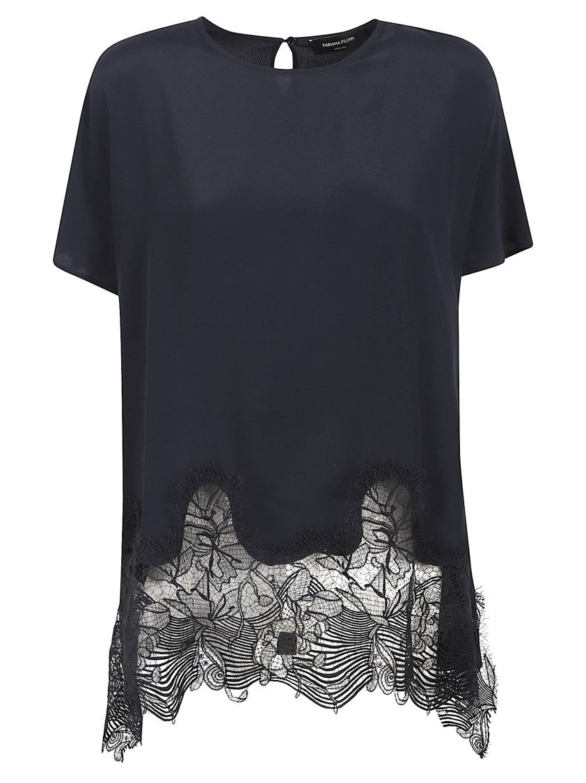 Fabiana Filippi Short-Sleeved Top With Delicate Lace Trim