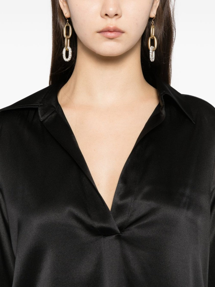 Tom Ford Black Polo Collar V-Neck Top