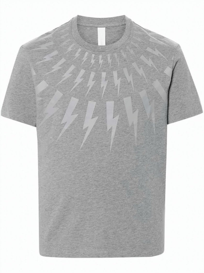 Neil Barrett Short-Sleeve Crew Neck T-Shirt With Lightning Bolt Pattern