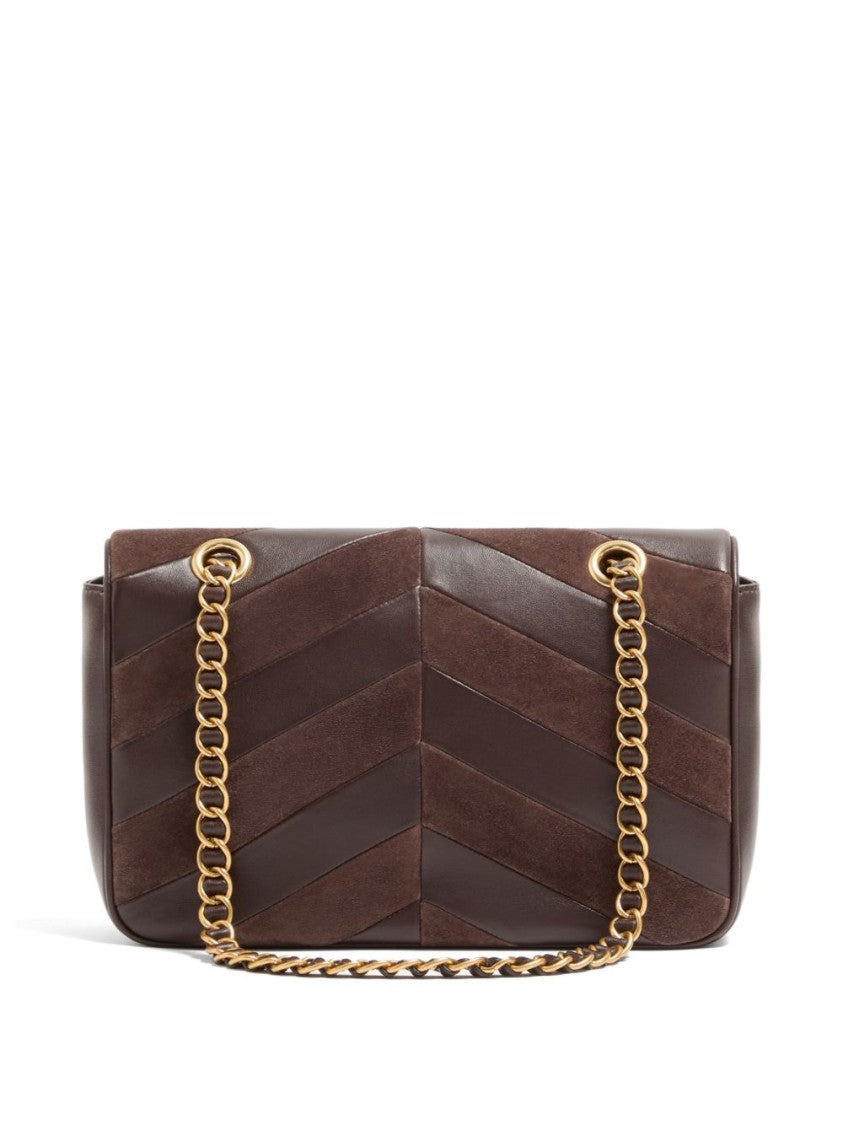 Valentino Garavani Chevron Pattern Brown Leather Bag With Chain Strap