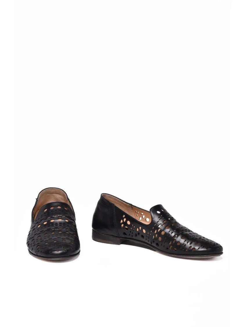 London Since 1965 Black Perforated Leather Loafers