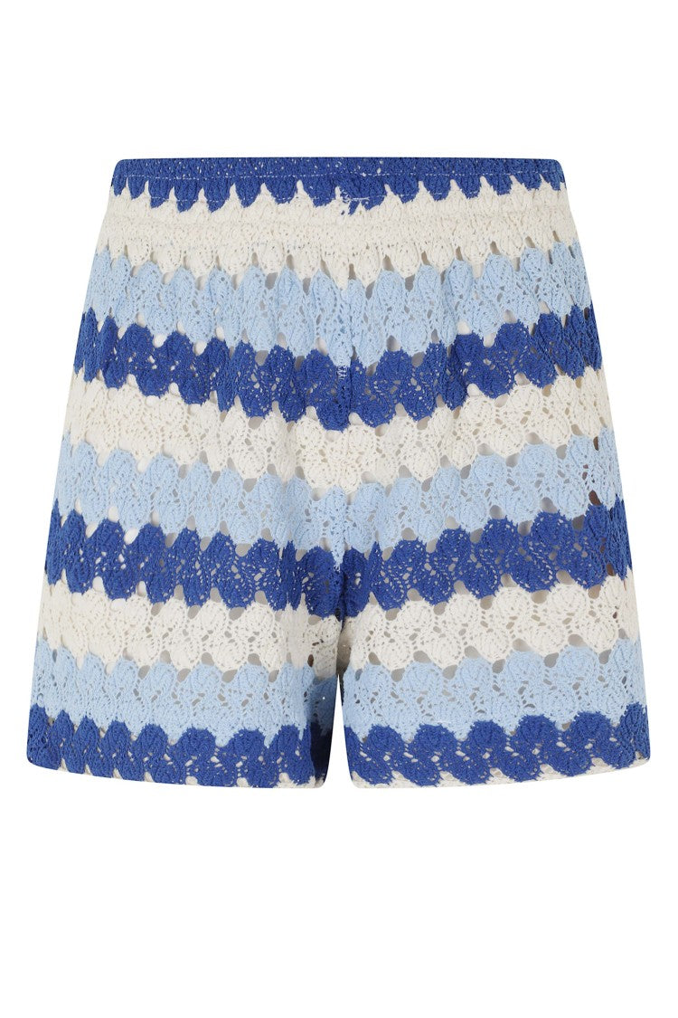 Mc2 Saint Barth Meave Blue Striped Crochet Ramie Shorts