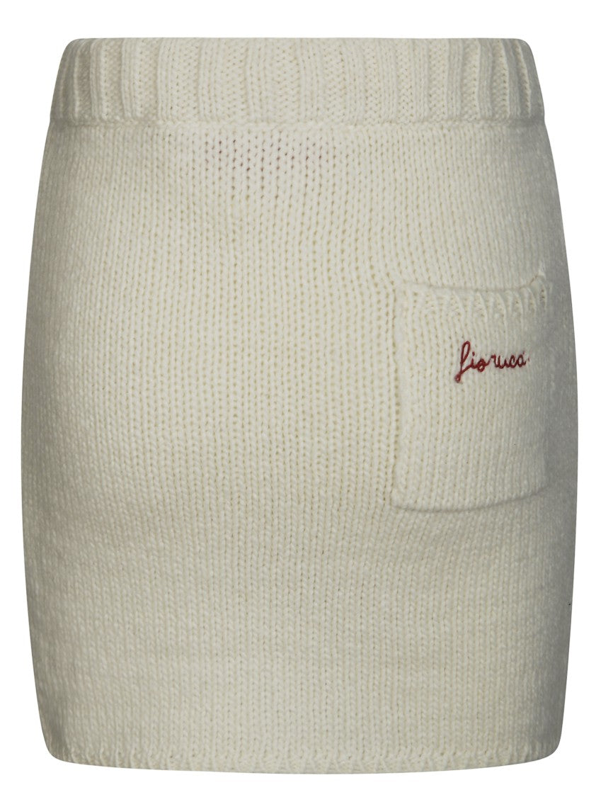 Fiorucci Knitted Mini Skirt With Ribbed Waistband And Embroidered Detail
