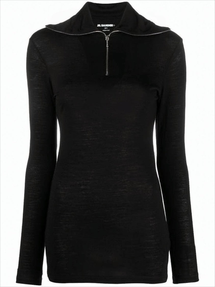 Jil Sander Fitted Turtleneck With Half-Zip Closure And Subtle Branding