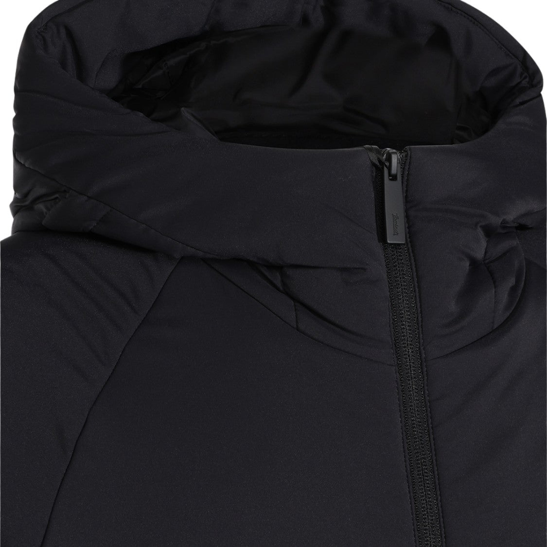 Laminar Minimalist Black High Collar Hooded Coat