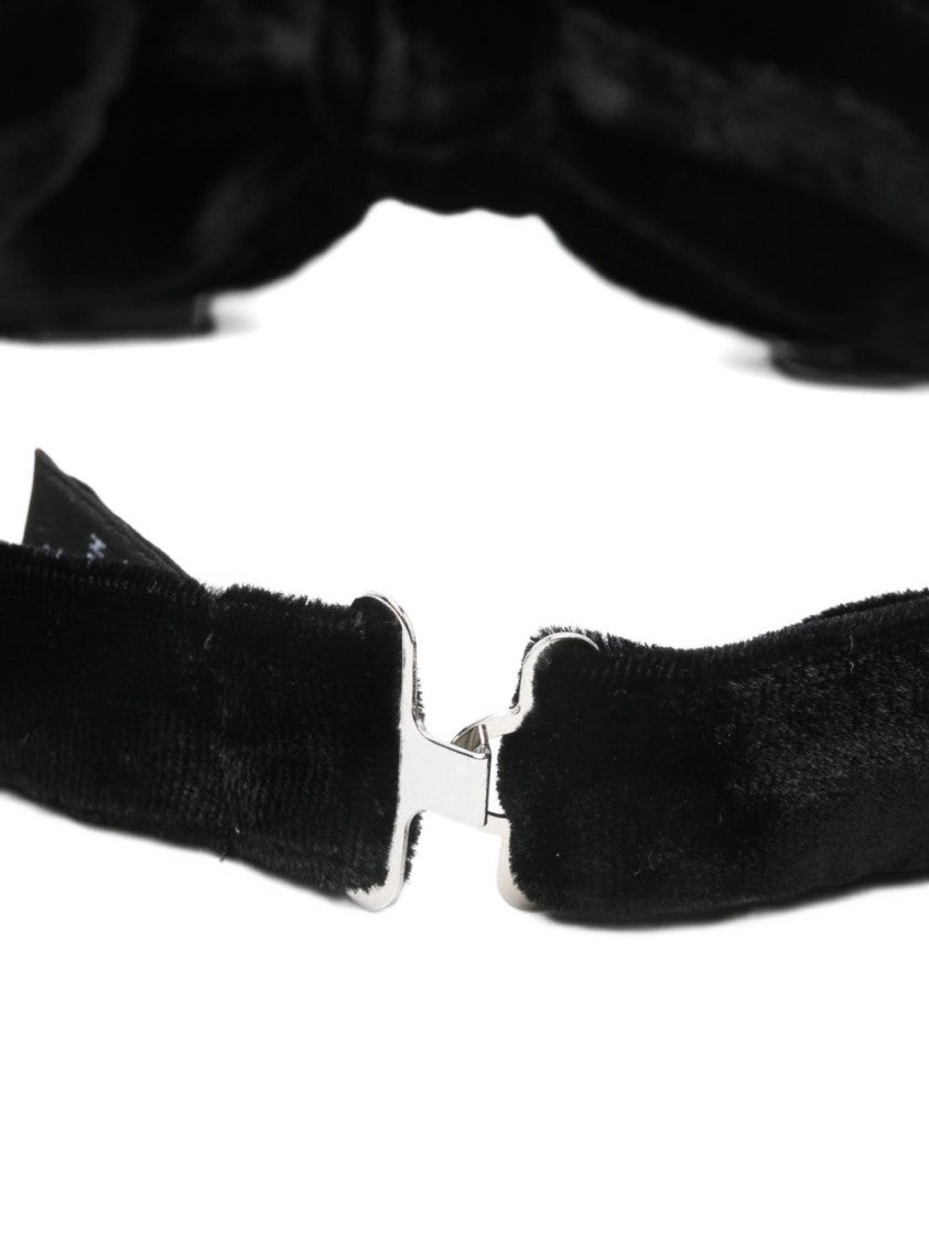 Emporio Armani Black Bow Tie In Silk Blend Chenille
