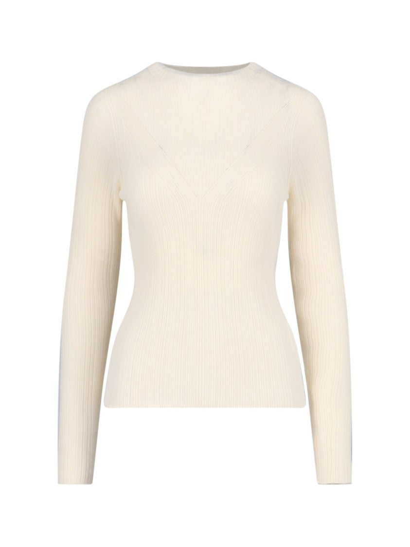 Tonywack Semi-Sheer Cream Knit Top With Round Neckline