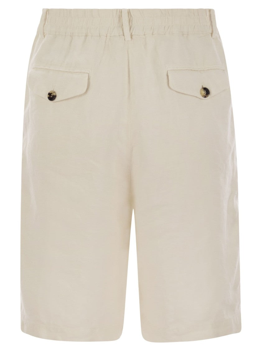 Brunello Cucinelli Bermuda Shorts In Light Délavé Linen Canvas