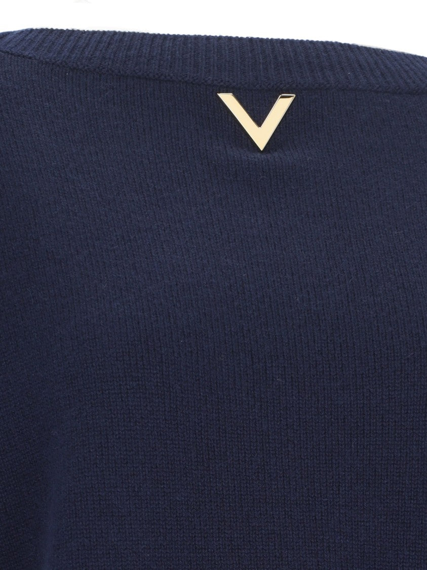 Valentino V Detail' Blue Cashmere Logo Sweater – Blue