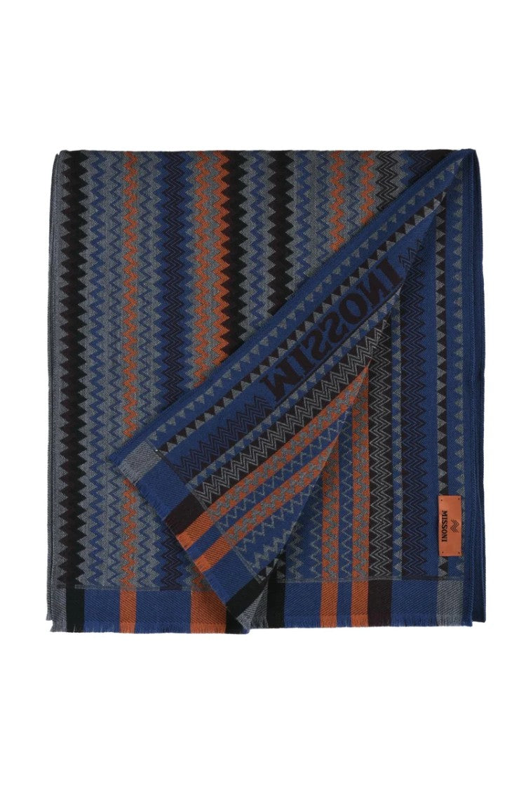 Missoni Grey Blue Wool Scarf
