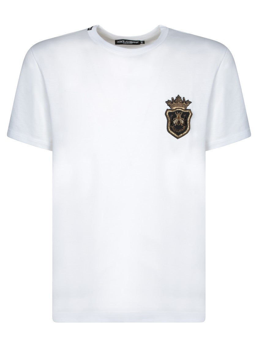 Dolce & Gabbana Cotton White T-Shirt With Embroidered Emblem
