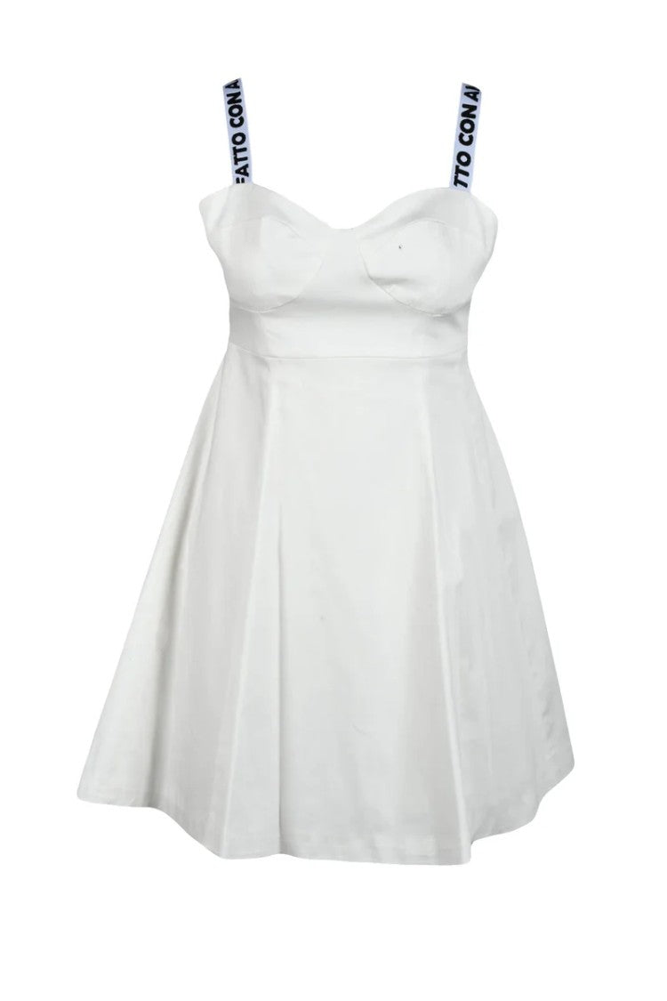 Giulia N White Sweetheart Cotton-Blend Mini Dress