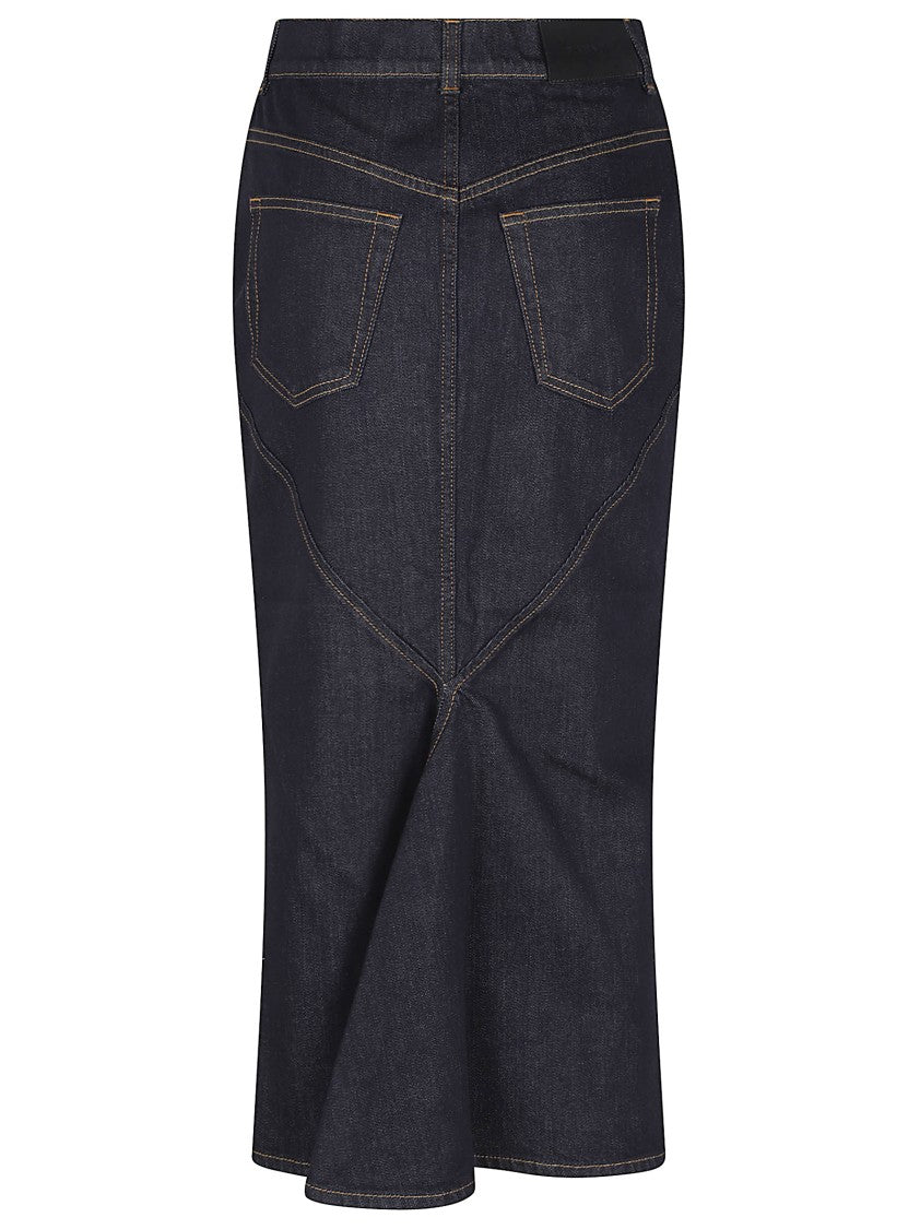 Givenchy Flared Raw Denim Midi Skirt