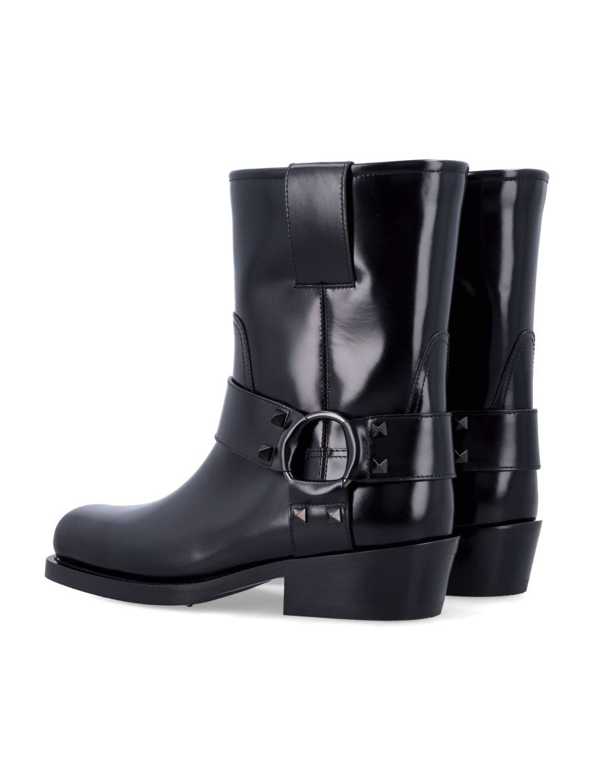 Valentino Rockstud Leather Biker Ankle Boots