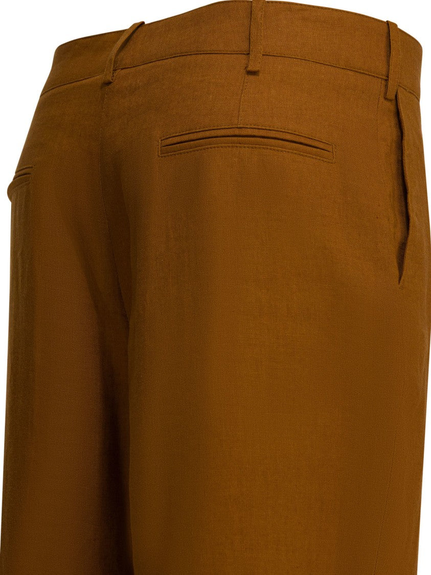 Ines De La Fressange Straight-Leg Linen Trousers With Mid-Rise Waist And Button Closure