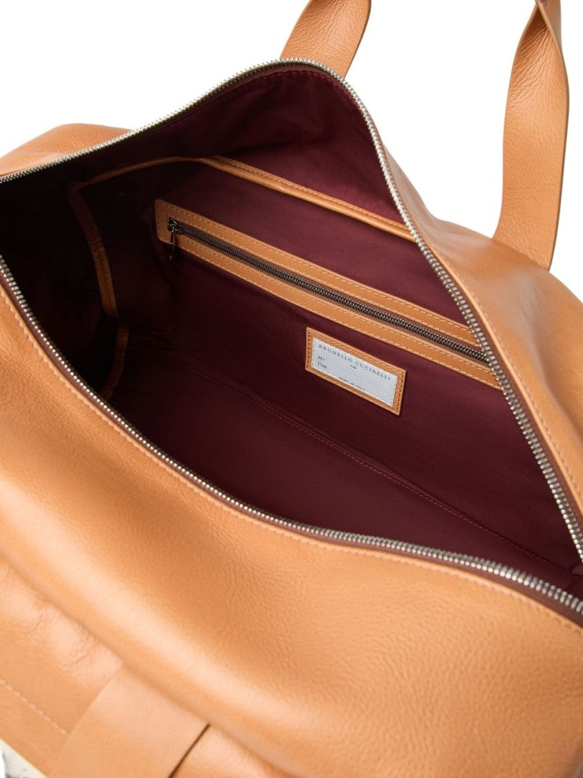 Brunello Cucinelli Two-Tone Duffle Bag With Leather Accents And Spacious Interior