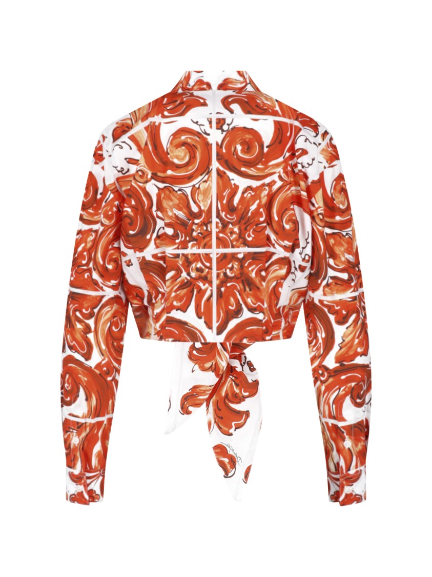 Dolce & Gabbana Multicolor Majolica Printed Crop Shirt