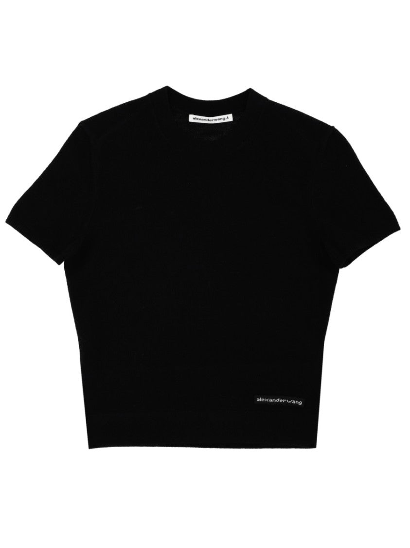 T By Alexander Wang Cropped Black Logo T-Shirt
