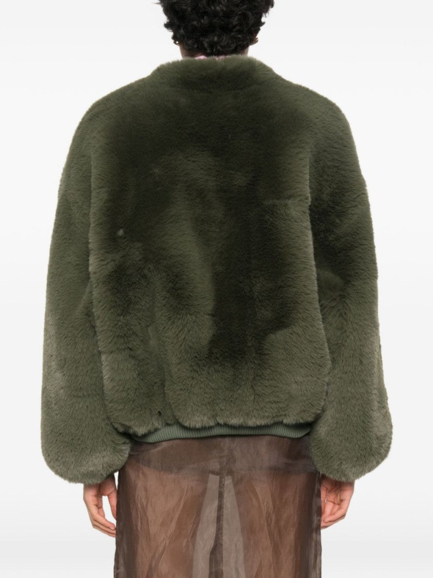 The Frankie Shop Cropped Plush Jacket With Faux Fur Texture And Ribbed Detailing