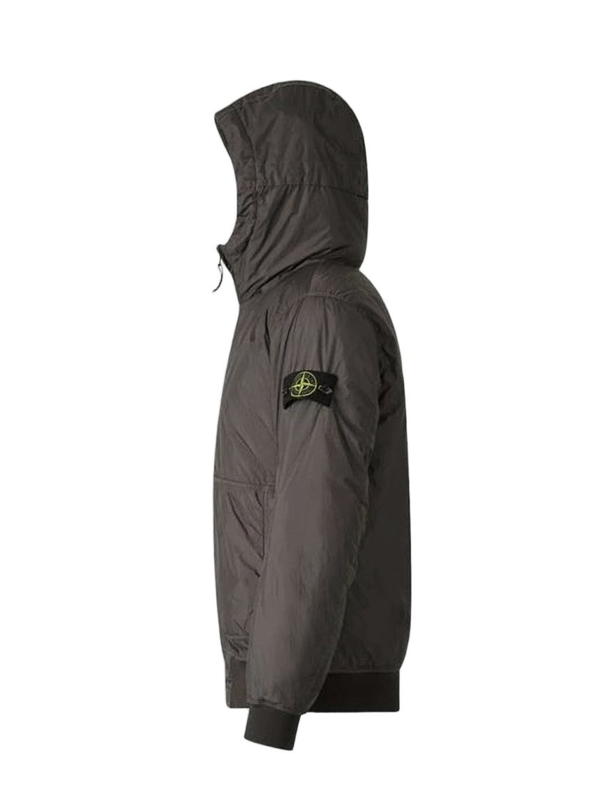 Stone Island Brown Insulated Hooded Jacket With Distinctive Patch