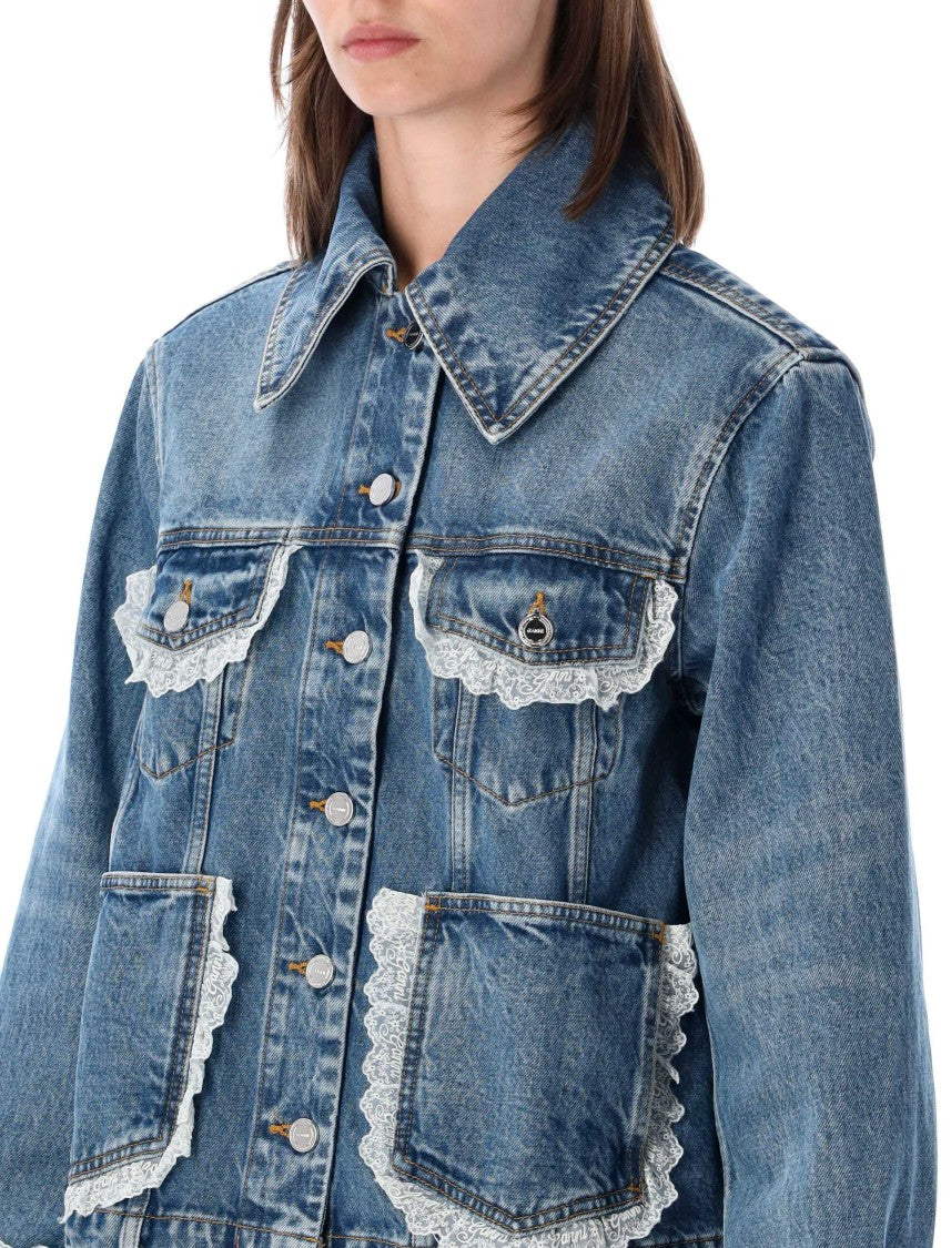Ganni Lace-Trimmed Denim Jacket