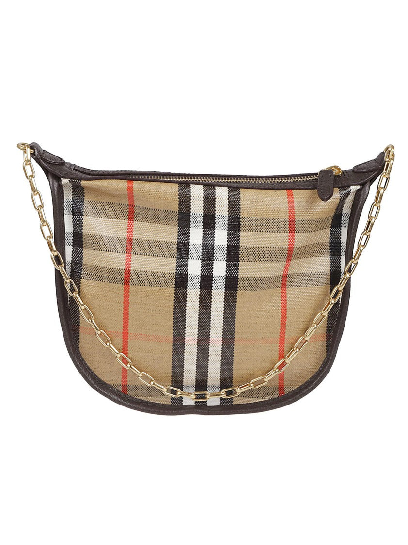 Burberry Crescent-Shaped Checkered Bag With Gold-Tone Chain Strap