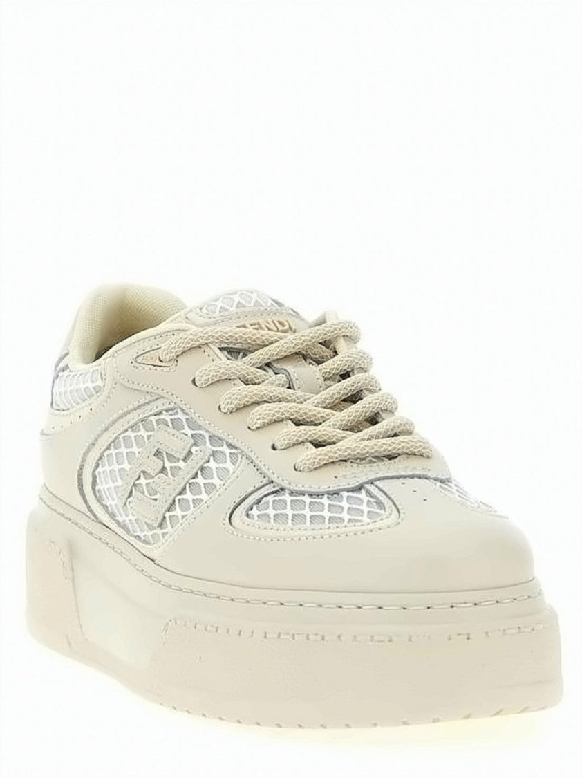Fendi Calf Leather Sneakers With Mesh Paneling And Embossed Branding
