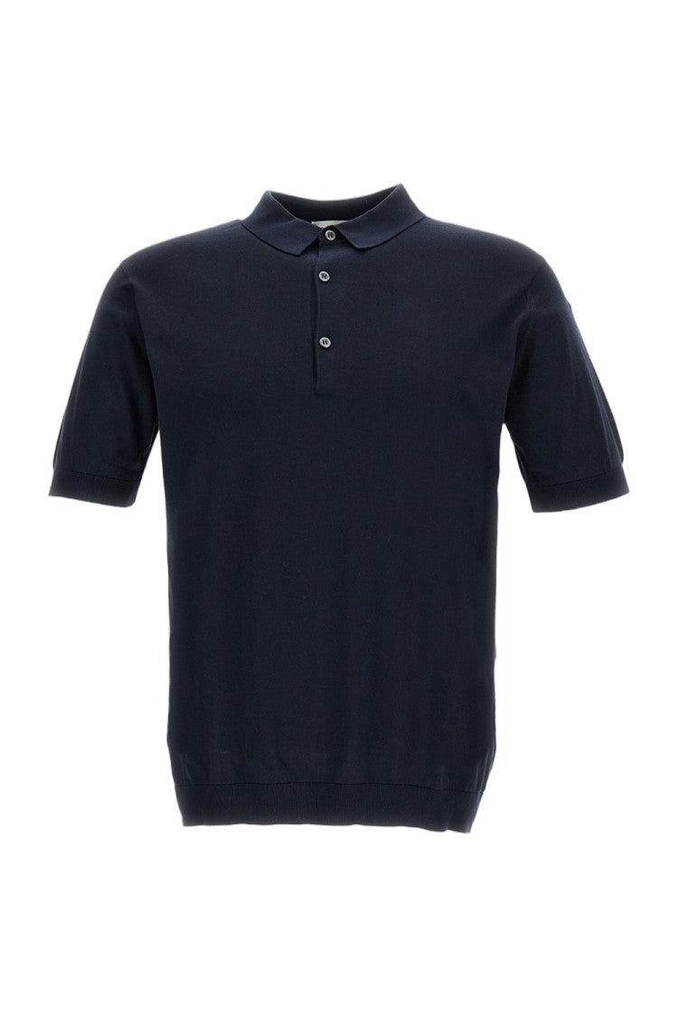 John Smedley Blue Cotton Short-Sleeve Polo Shirt