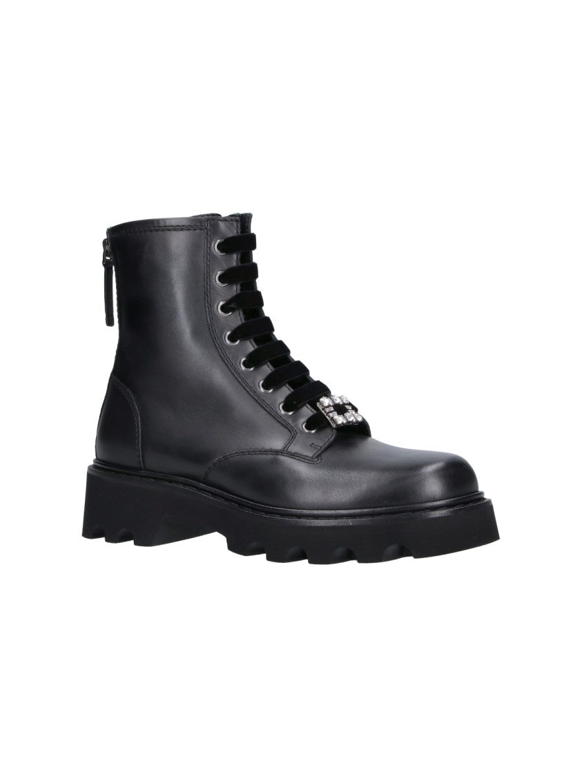Roger Vivier Black Viv Rangers Lace-Up Leather Boots