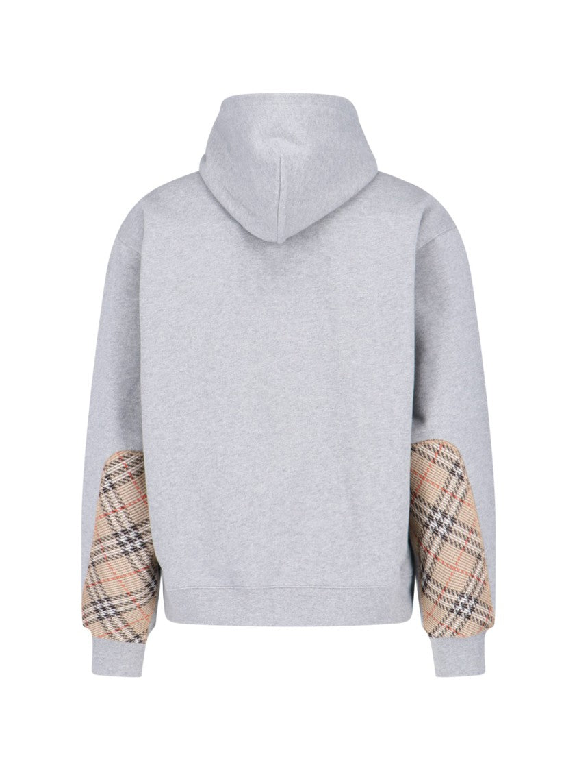 Burberry "Reilly Chk Pch" Hooded Sweatshirt In Grey Cotton
