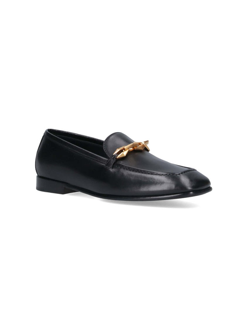 Jimmy Choo "Diamond Tilda" Loafers In Black Hammered Leather