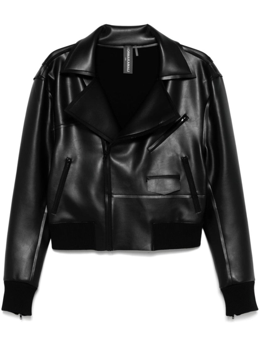 Norma Kamali Cropped Black Parka With Wide Lapel