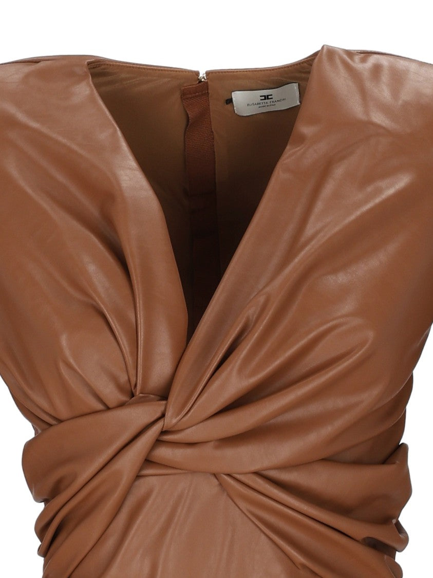 Elisabetta Franchi Faux Leather Bodysuit With Twisted Front Design