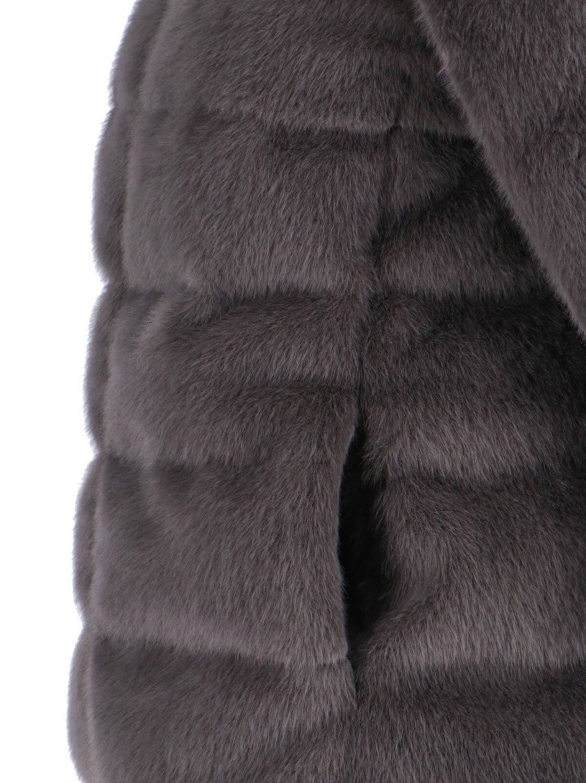 Herno Quilted High-Collar Grey Faux Fur Coat