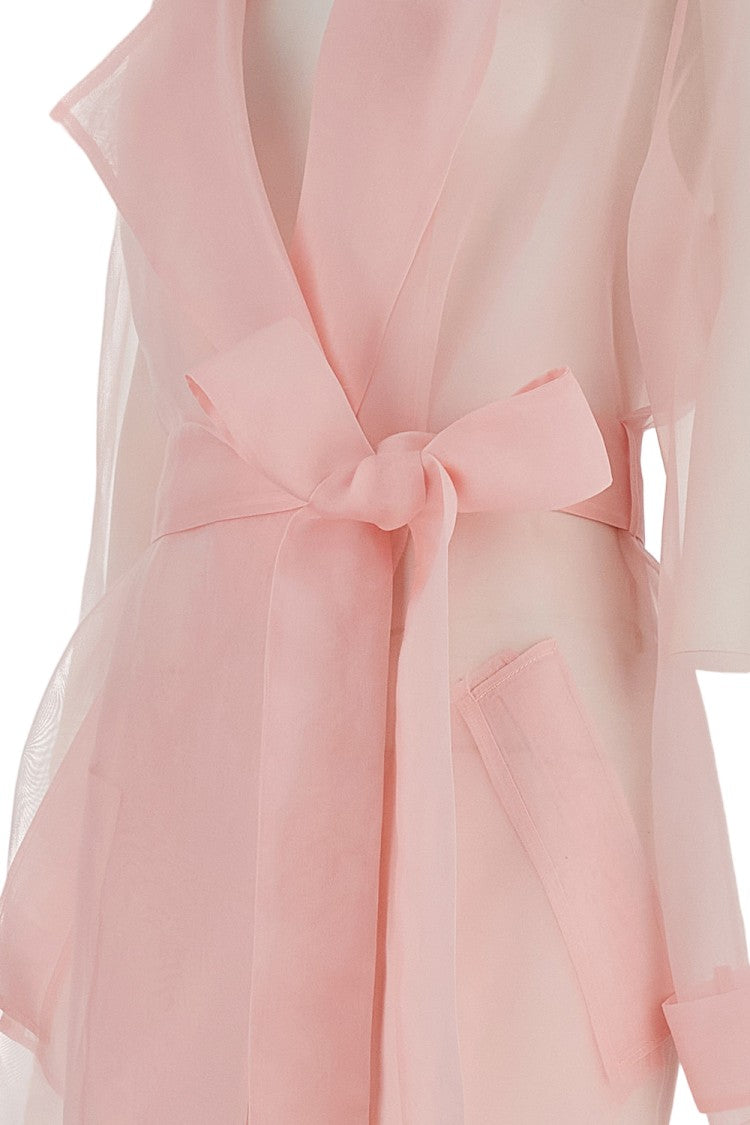 Federica Tosi Sheer Pink Silk Organza Trench Coat