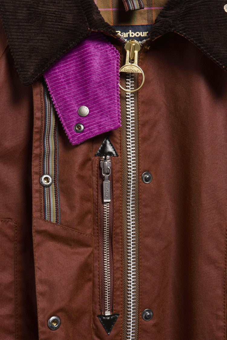 Barbour Sienna Waxed Fabric Magenta Collar Jacket