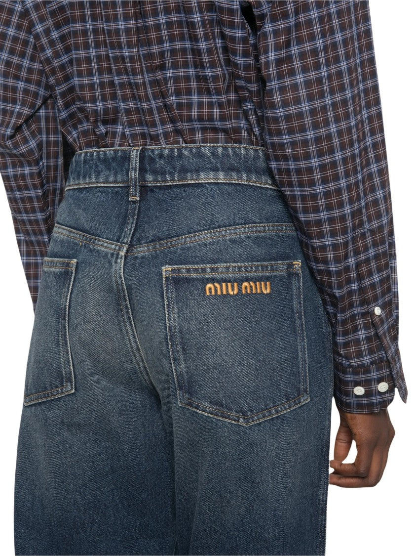 Miu Miu Wide-Leg Denim Pants With Vintage Wash And Five-Pocket Design