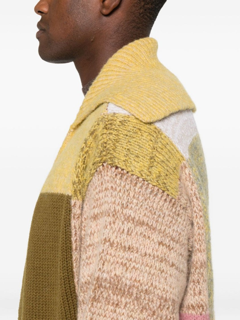 Dries Van Noten Multicolour Orange Patchwork Wool Blend Coat