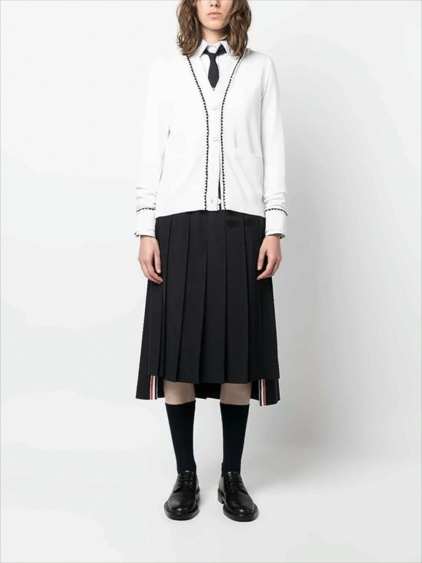 Thom Browne Structured Pleated Midi Skirt With Gold-Tone Detailing