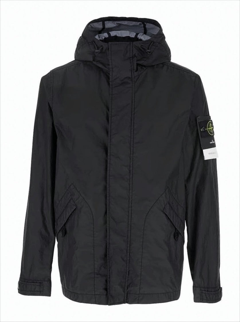 Stone Island Hooded Black Jacket With Structured Silhouette