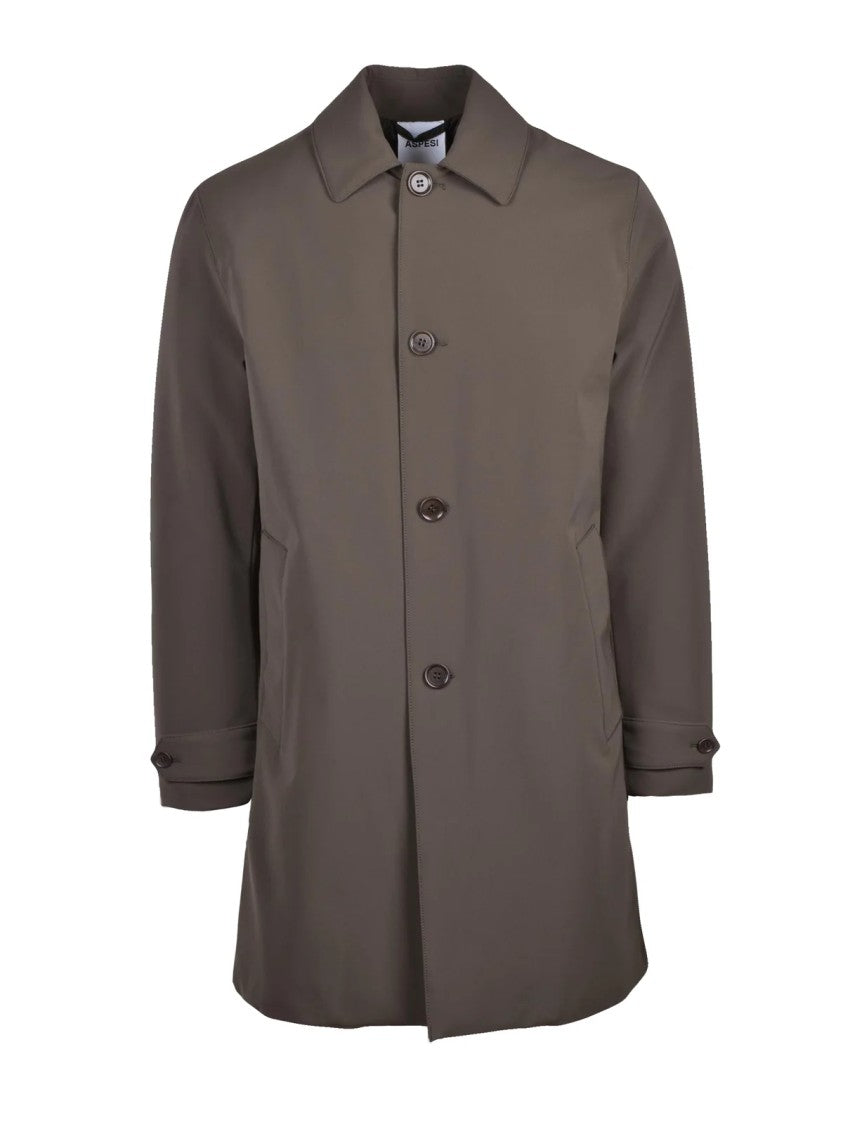 Aspesi Mid-Length Sage Green Raincoat With Buttoned Cuffs And Quilted Interior