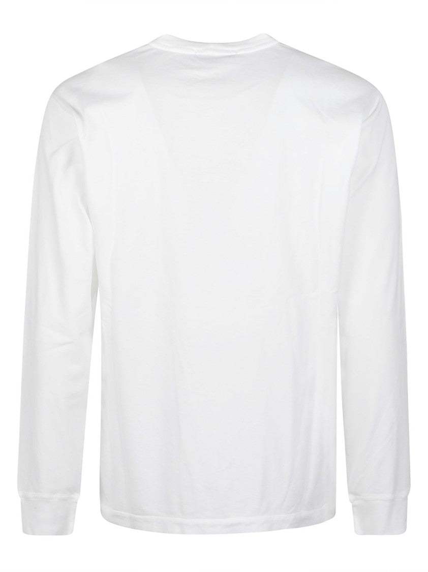 Stone Island White Long Sleeve Crewneck Patch Cotton T-Shirt