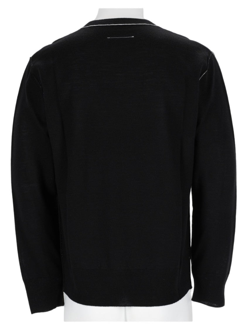 Mm6 By Maison Margiela Minimalist Black Knitted Sweater With Unique Patch Detail
